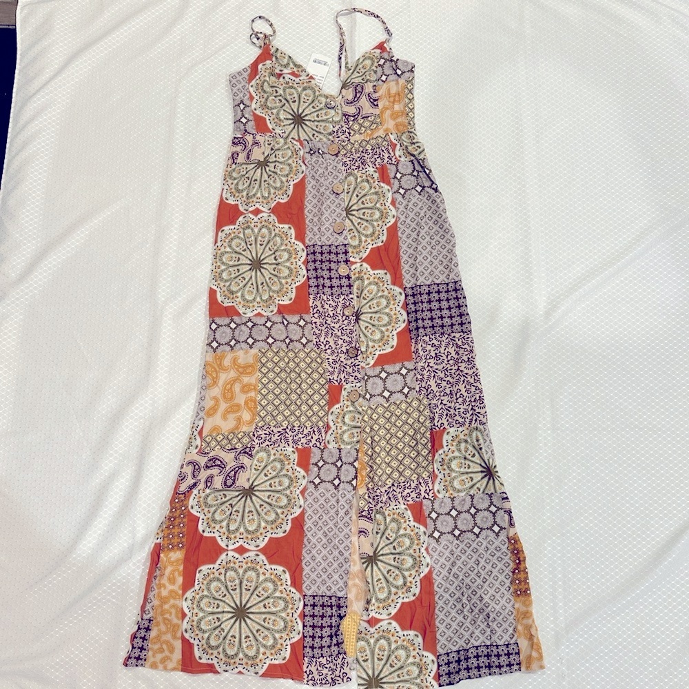 Patchwork Maxi Dress w/ Adjustable Straps